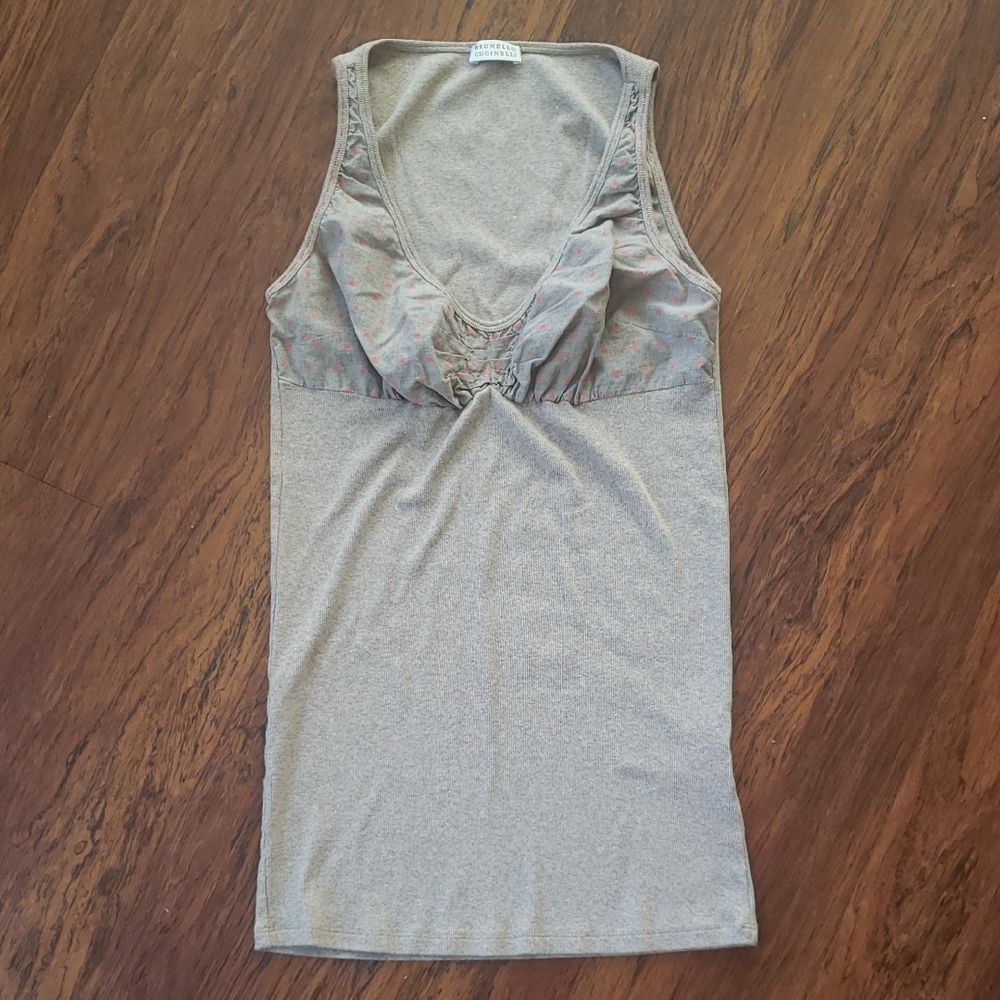 Vintage Brunello Cucinelli Taupe Ribbed Cotton Knit Top Size L Y2K Retro